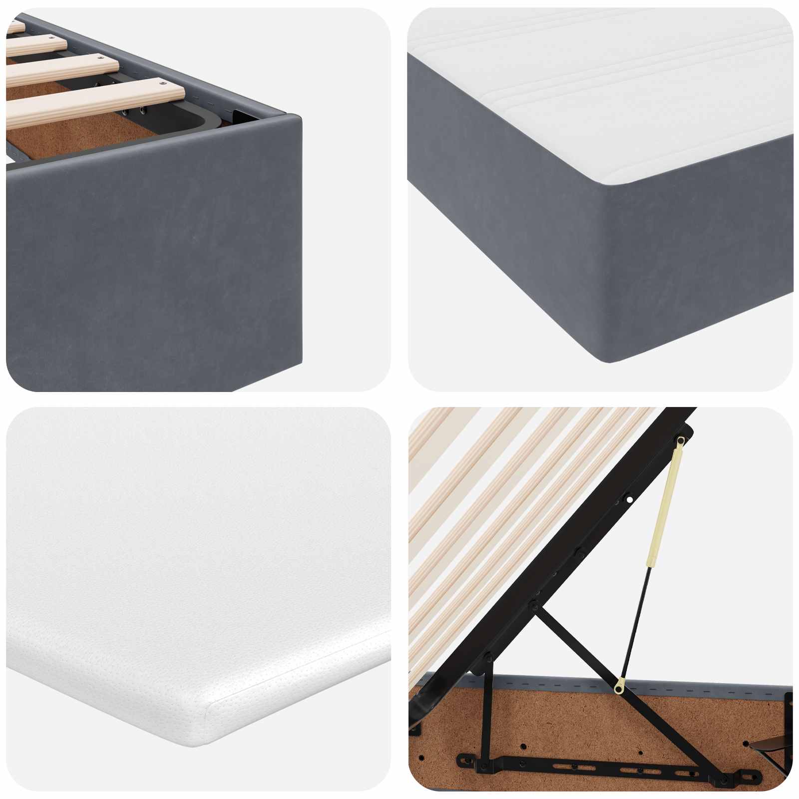 Lit avec rangement et matelas Gris foncé 140 x 200 cm Velours - XIOS