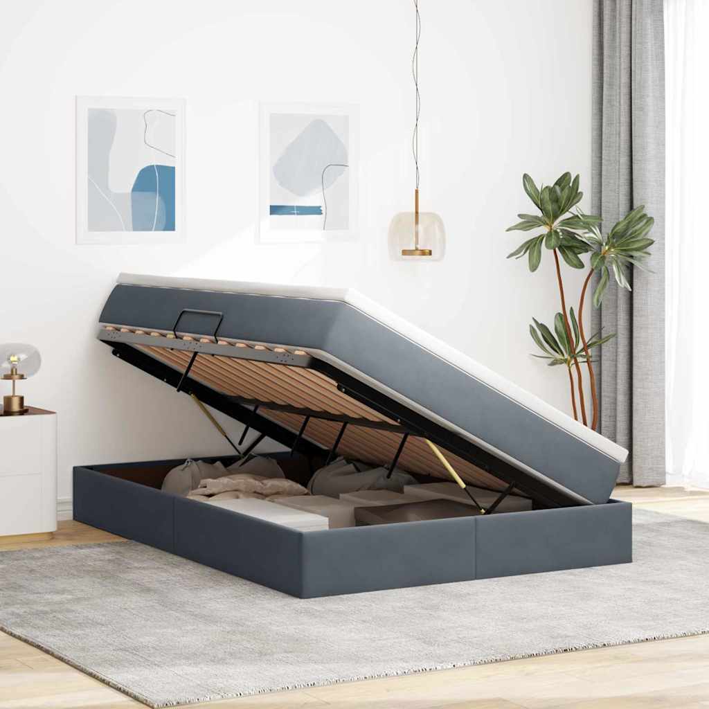 Lit avec rangement et matelas Gris foncé 140 x 200 cm Velours - XIOS