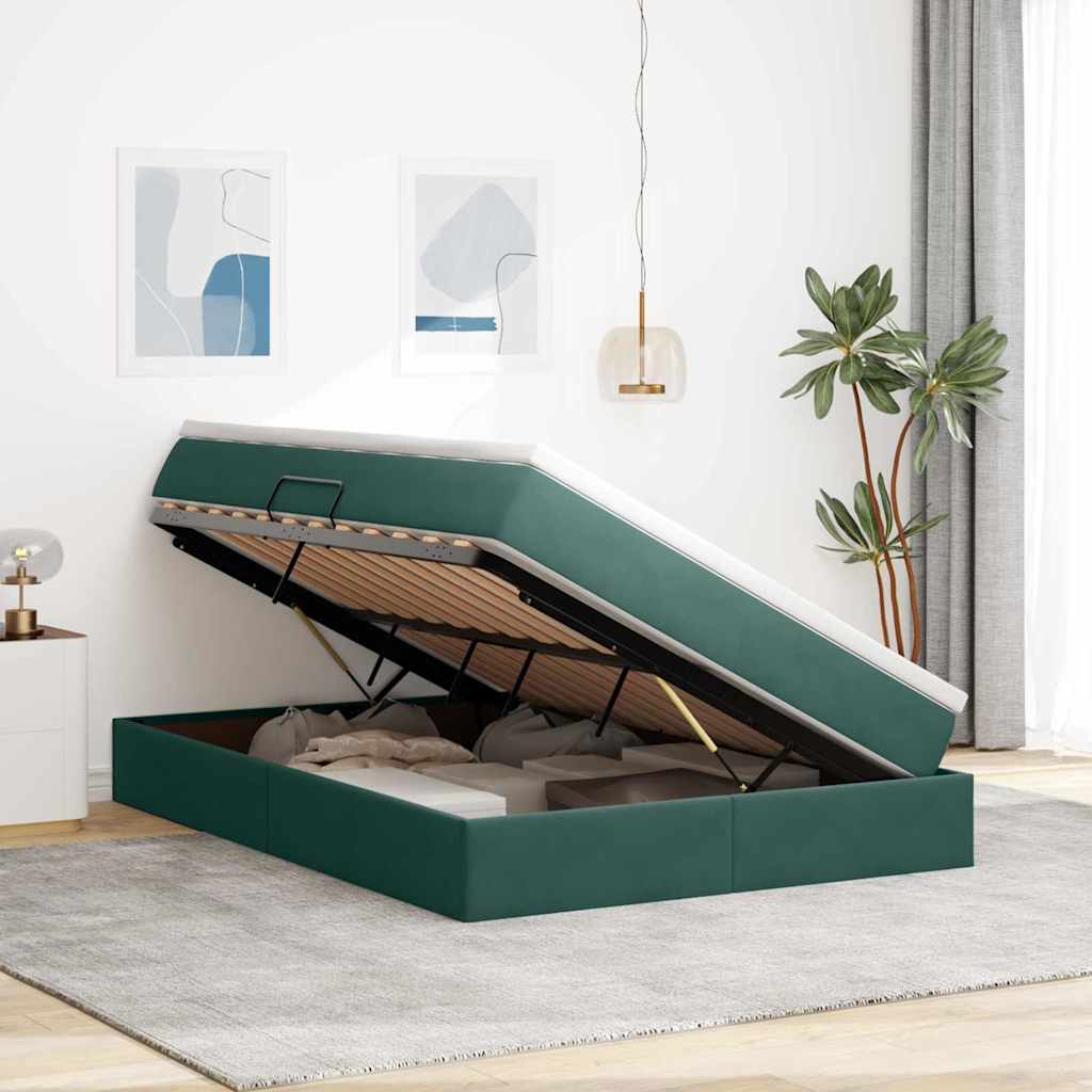 Lit avec rangement et matelas Vert foncé 140 x 200 cm Velours - XIOS