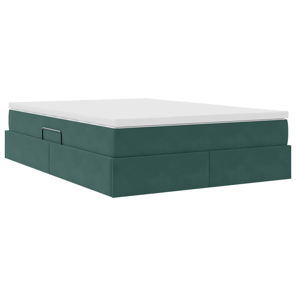 Lit avec rangement et matelas Vert foncé 140 x 200 cm Velours - XIOS