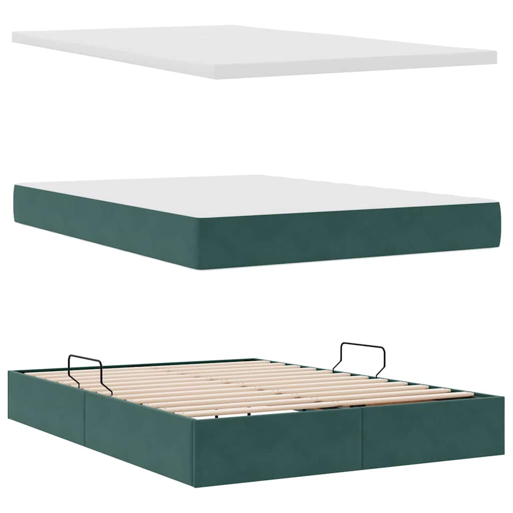 Lit avec rangement et matelas Vert foncé 140 x 200 cm Velours - XIOS