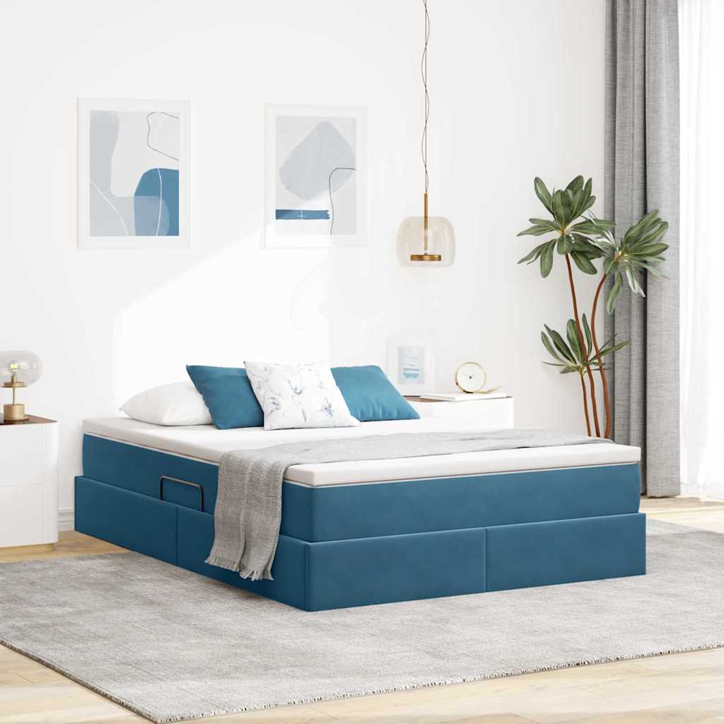 Lit avec rangement et matelas Bleu foncé 140 x 200 cm Velours