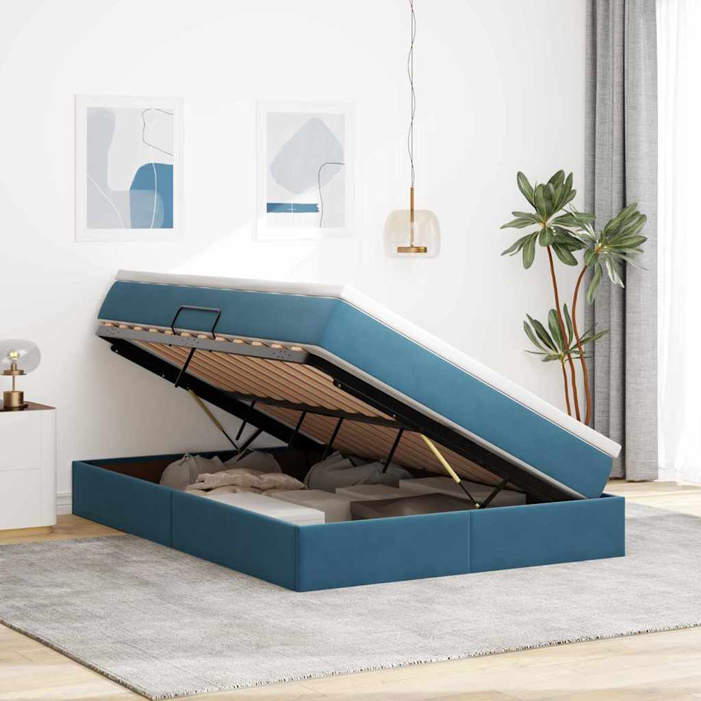 Lit avec rangement et matelas Bleu foncé 140 x 200 cm Velours