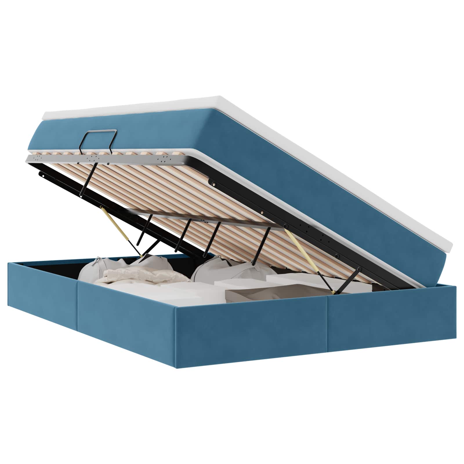Lit avec rangement et matelas Bleu foncé 140 x 200 cm Velours