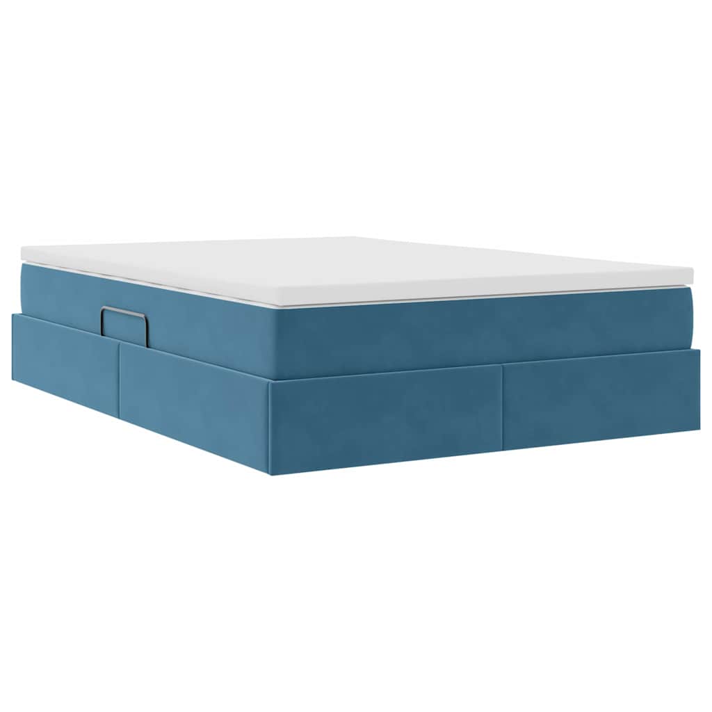 Lit avec rangement et matelas Bleu foncé 140 x 200 cm Velours