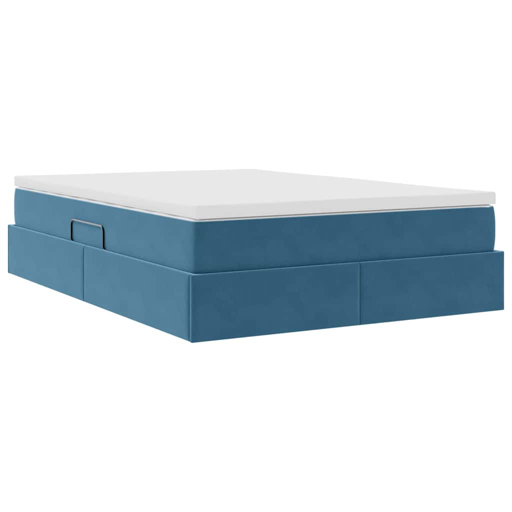 Lit avec rangement et matelas Bleu foncé 140 x 200 cm Velours