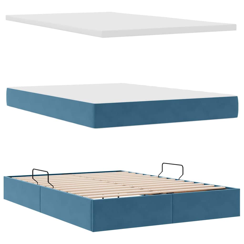 Lit avec rangement et matelas Bleu foncé 140 x 200 cm Velours