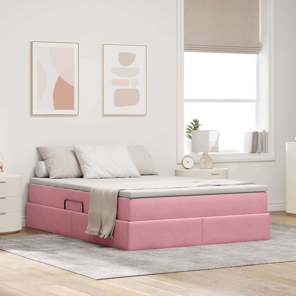 Lit avec rangement et matelas Rose 140 x 200 cm Velours - XIOS