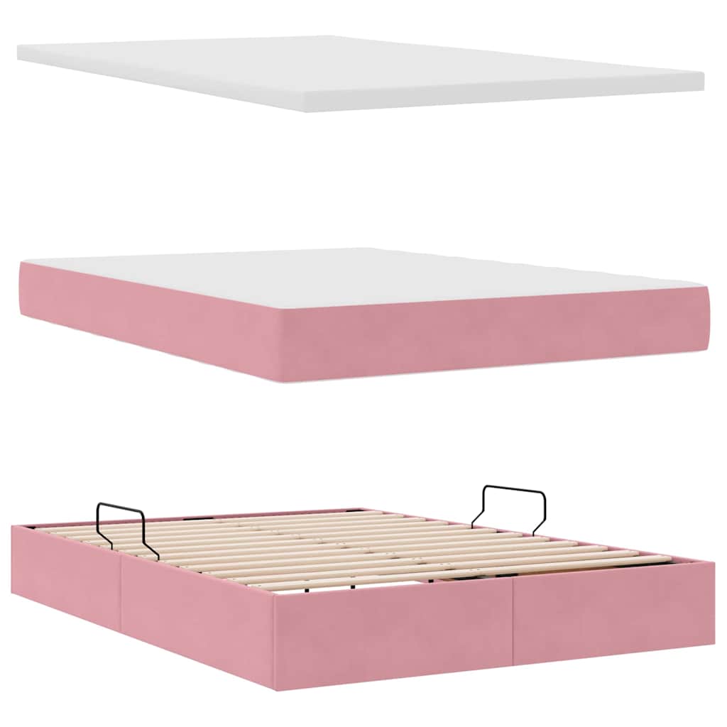 Lit avec rangement et matelas Rose 140 x 200 cm Velours - XIOS