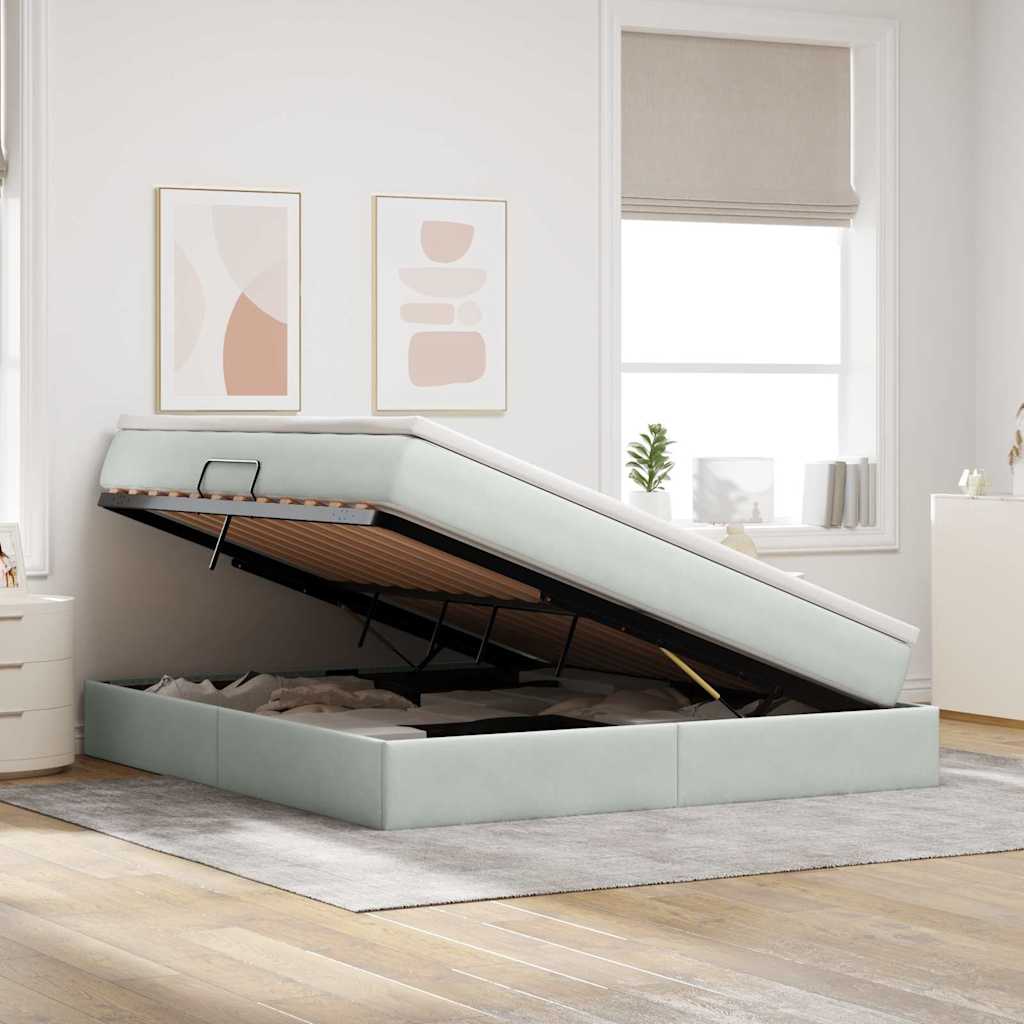 Lit avec rangement et matelas Gris clair 160 x 200 cm Velours - XIOS