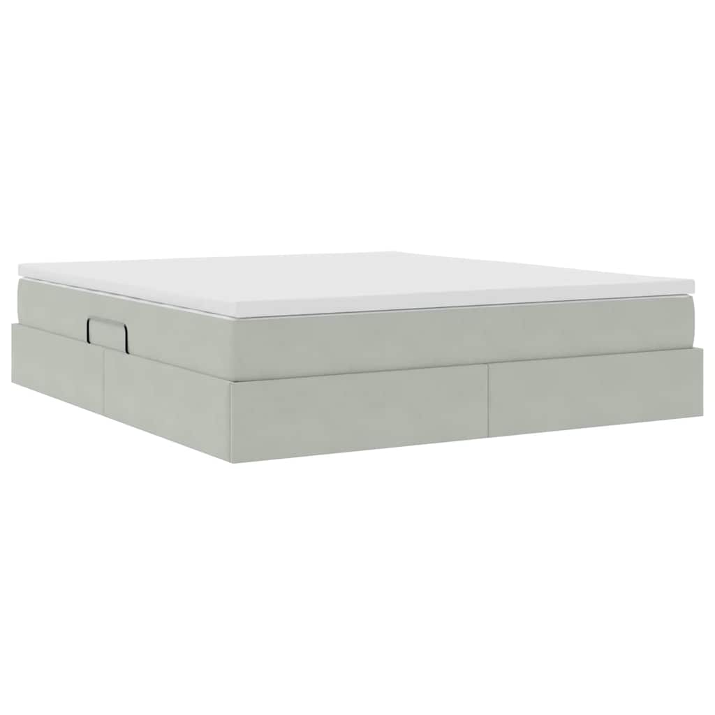 Lit avec rangement et matelas Gris clair 160 x 200 cm Velours - XIOS