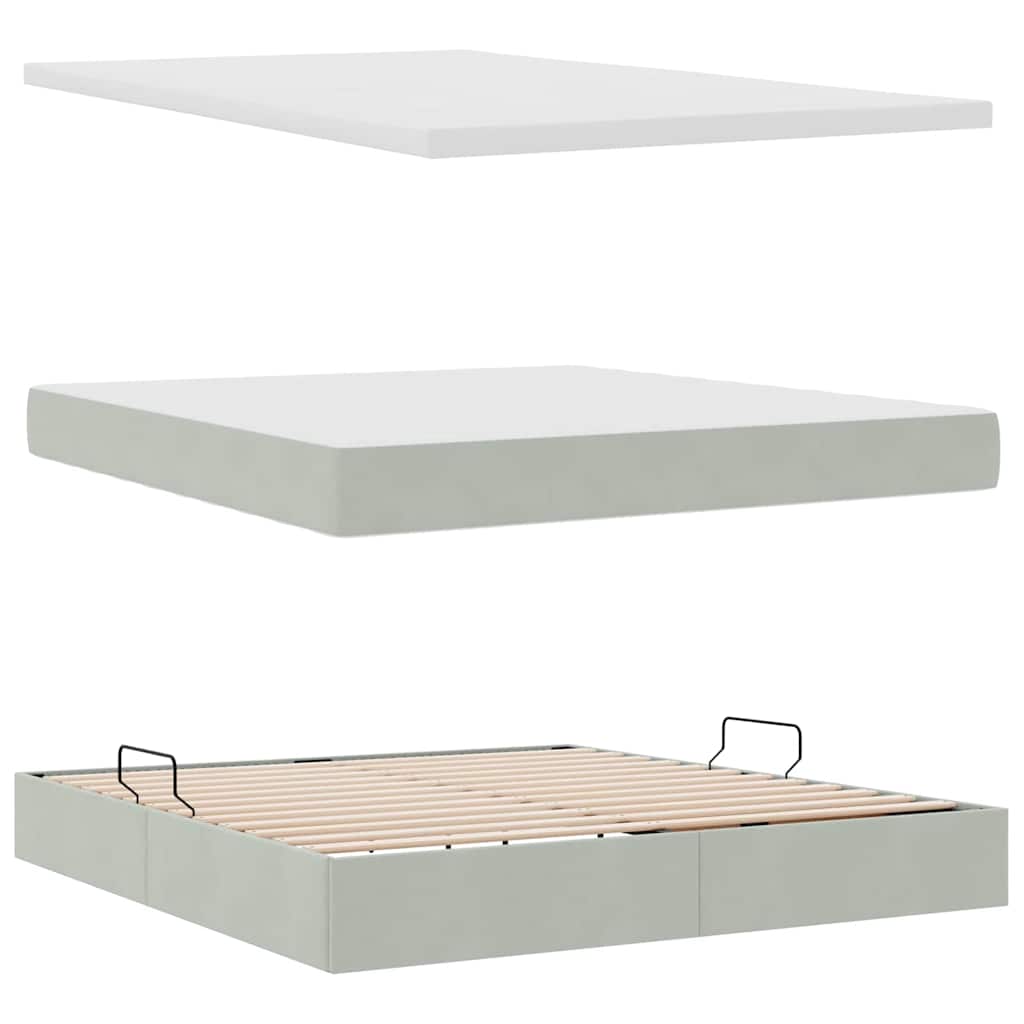 Lit avec rangement et matelas Gris clair 160 x 200 cm Velours - XIOS