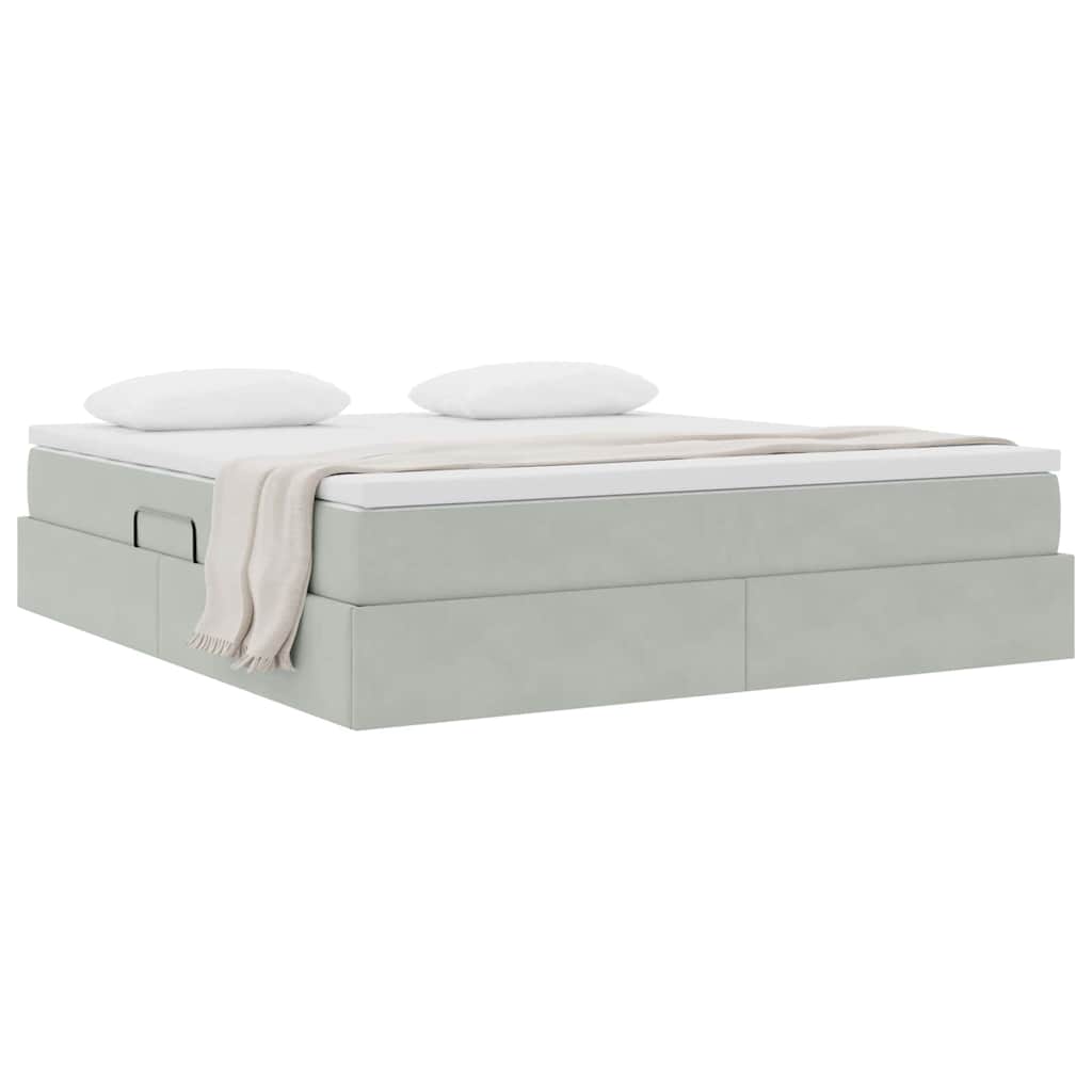 Lit avec rangement et matelas Gris clair 160 x 200 cm Velours - XIOS