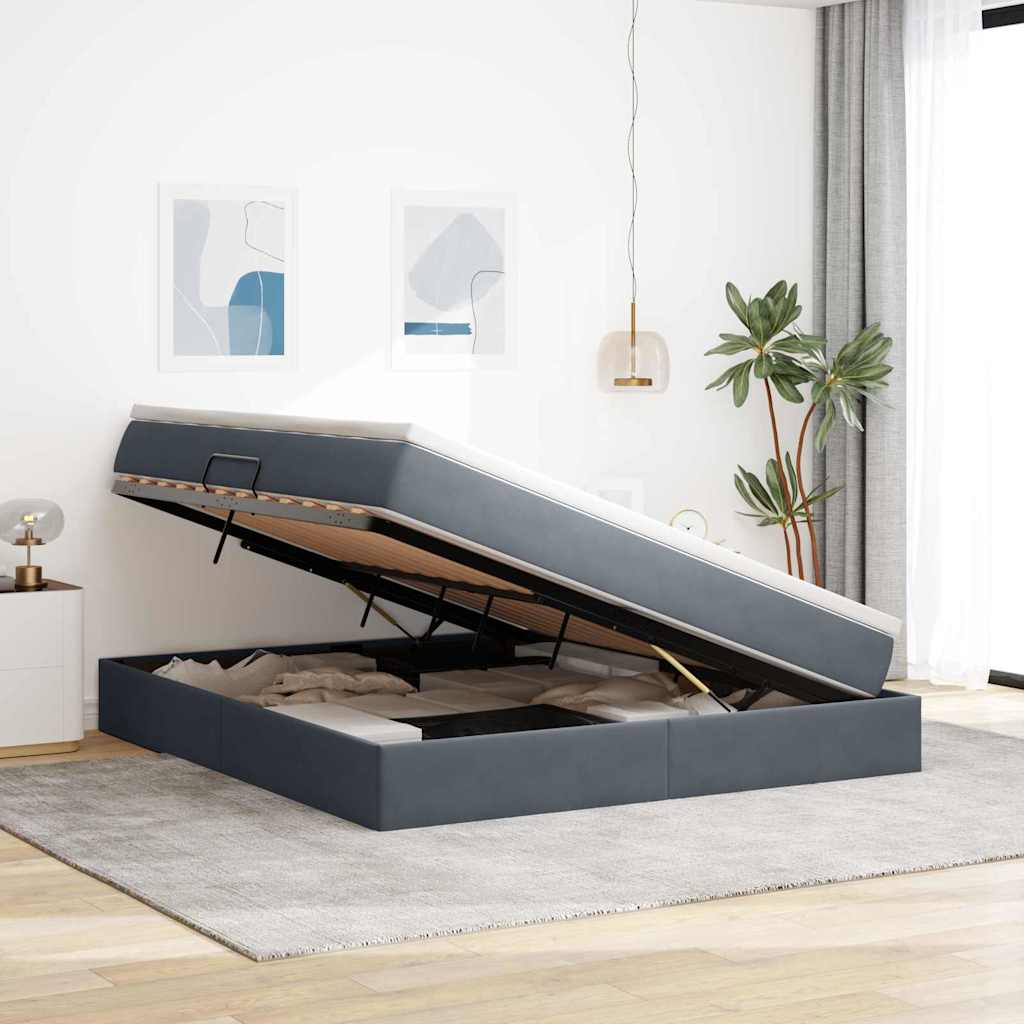 Lit avec rangement et matelas Gris foncé 160 x 200 cm Velours - XIOS