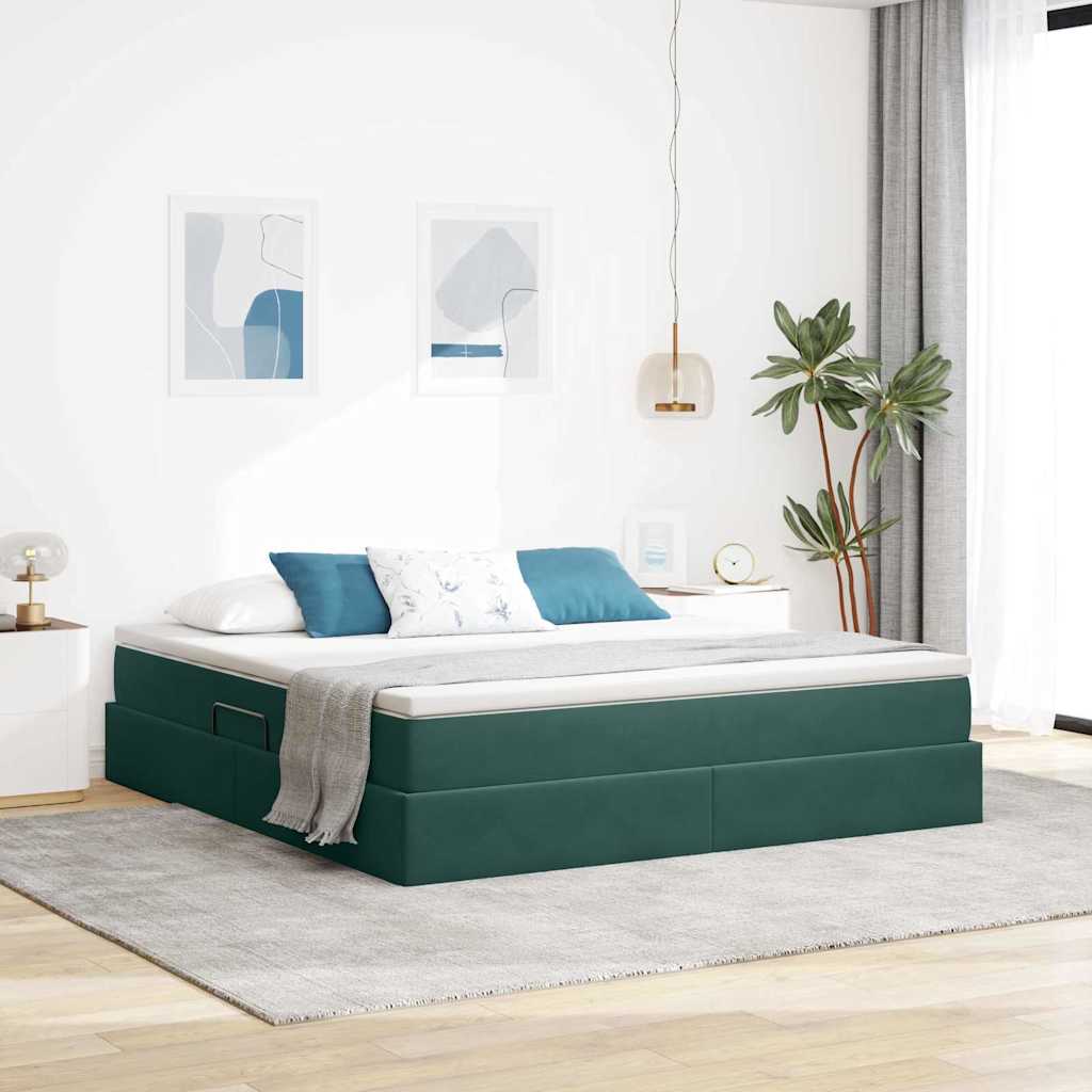 Lit avec rangement et matelas Vert foncé 160 x 200 cm Velours