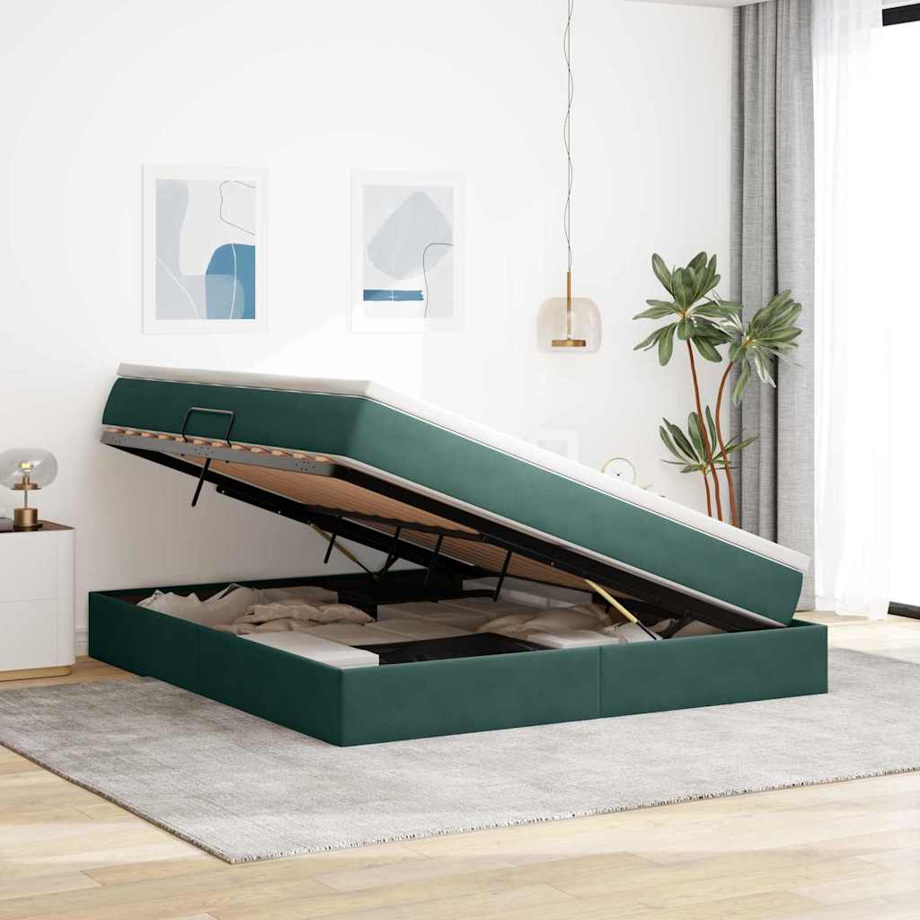 Lit avec rangement et matelas Vert foncé 160 x 200 cm Velours