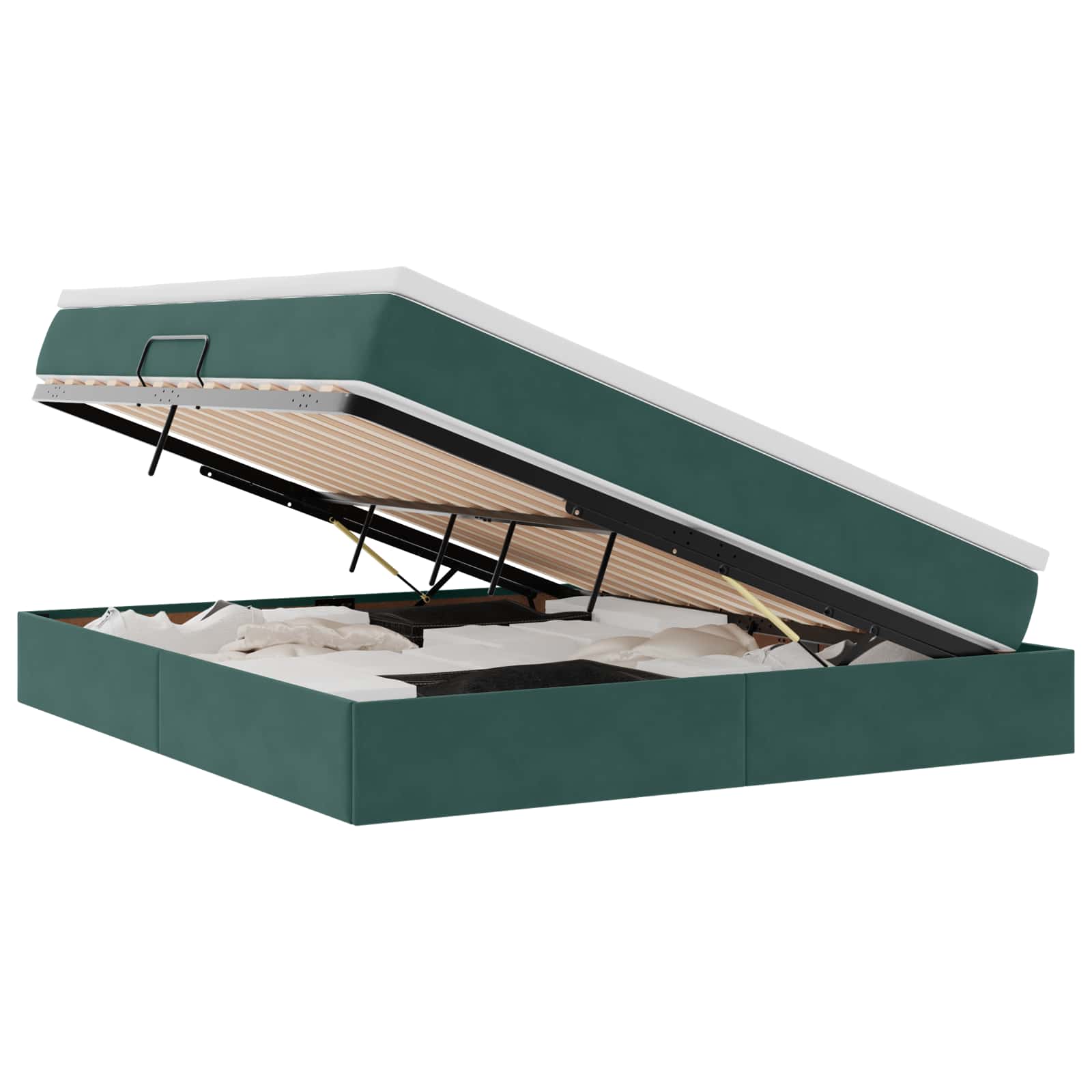 Lit avec rangement et matelas Vert foncé 160 x 200 cm Velours