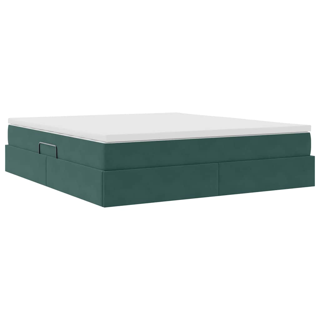 Lit avec rangement et matelas Vert foncé 160 x 200 cm Velours