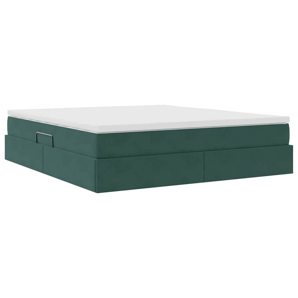 Lit avec rangement et matelas Vert foncé 160 x 200 cm Velours