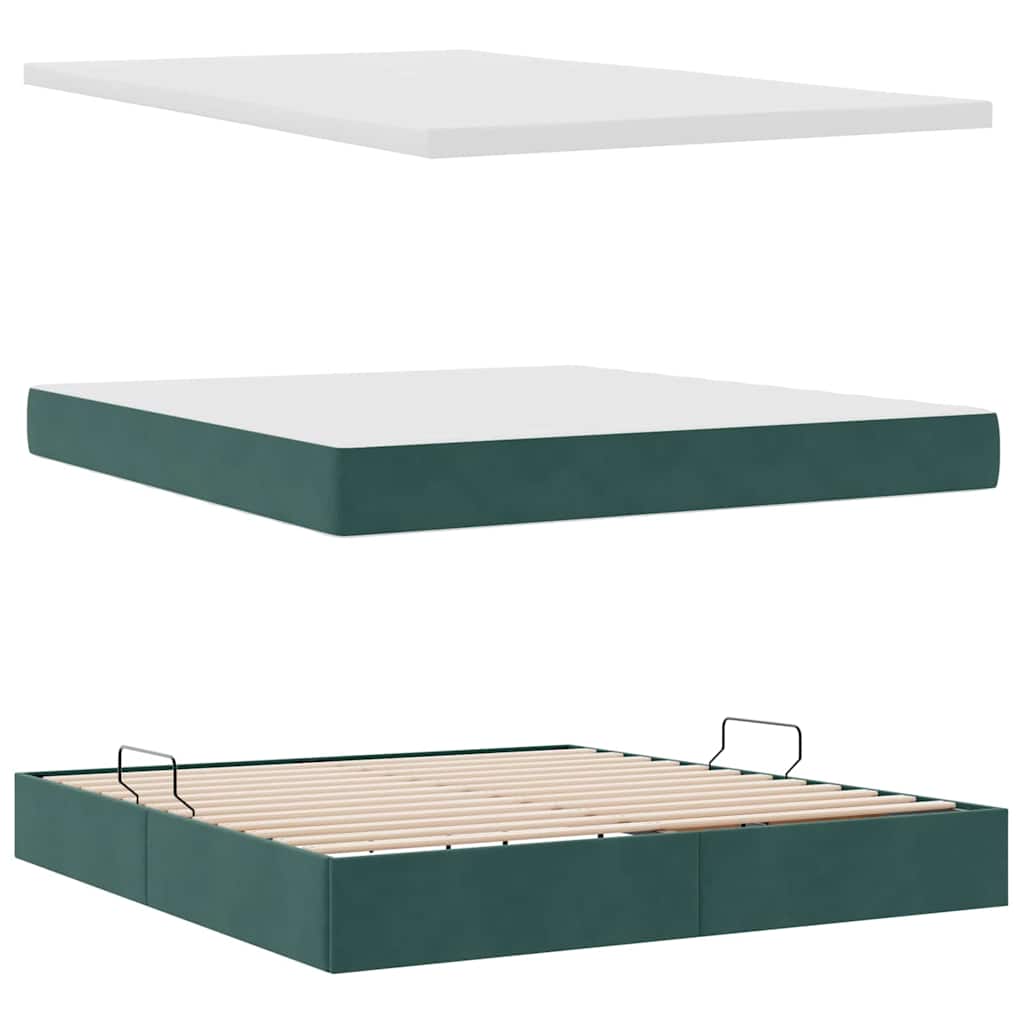 Lit avec rangement et matelas Vert foncé 160 x 200 cm Velours