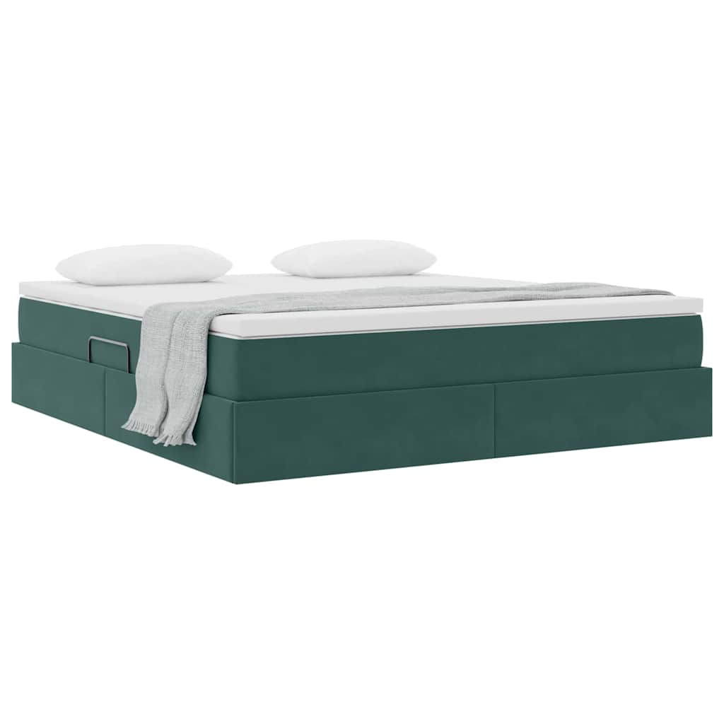 Lit avec rangement et matelas Vert foncé 160 x 200 cm Velours