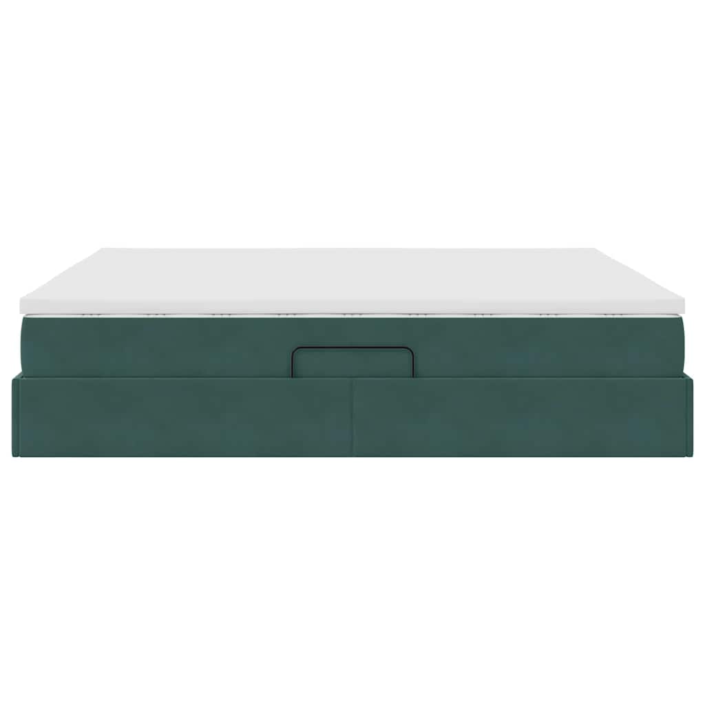 Lit avec rangement et matelas Vert foncé 160 x 200 cm Velours