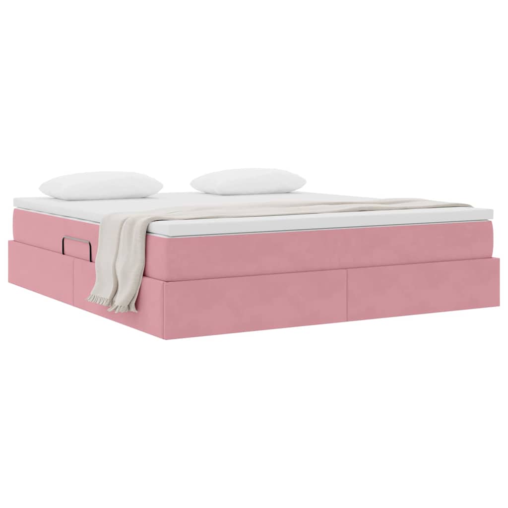Lit avec rangement et matelas Rose 160 x 200 cm Velours - XIOS