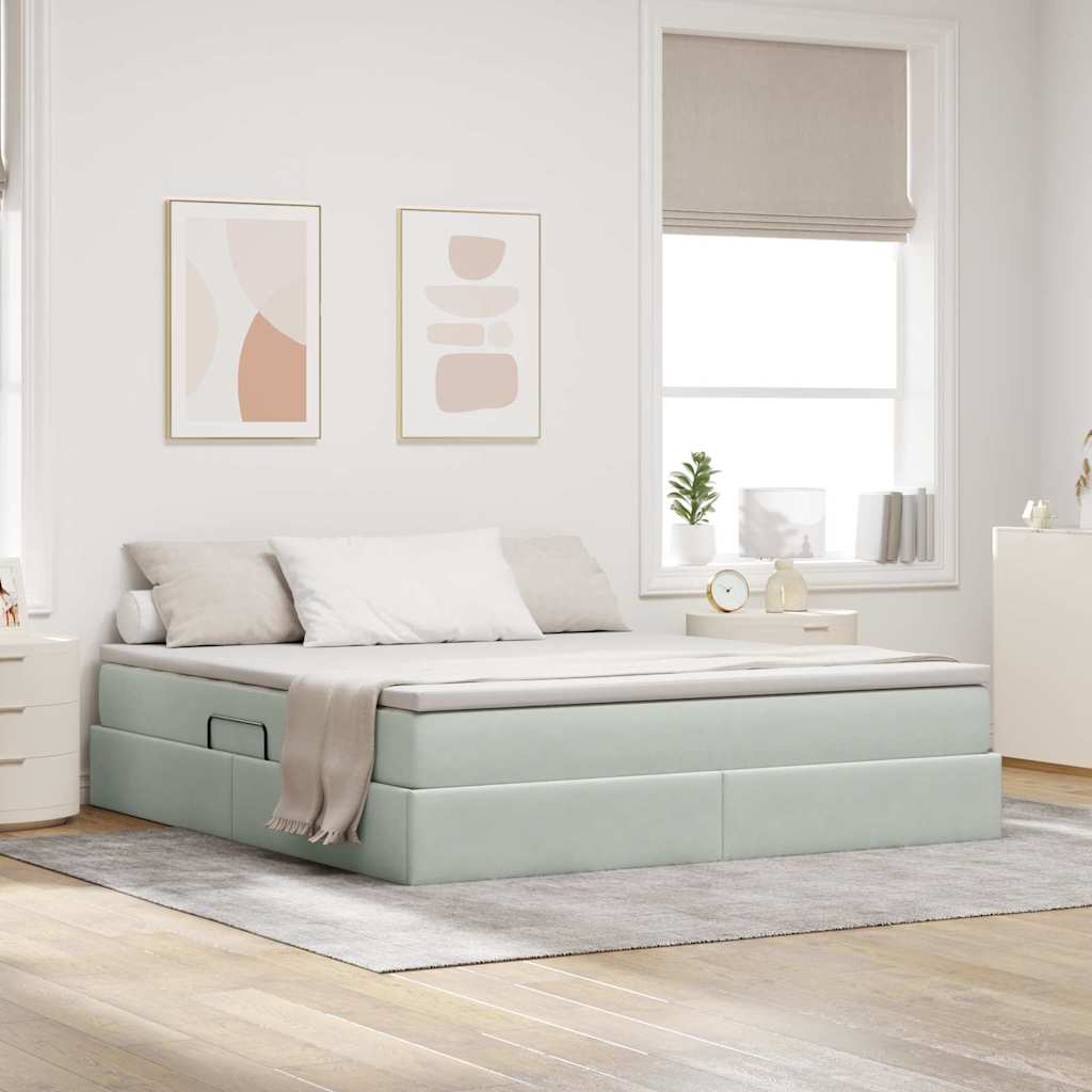 Lit avec rangement et matelas Gris clair 180 x 200 cm Velours - XIOS