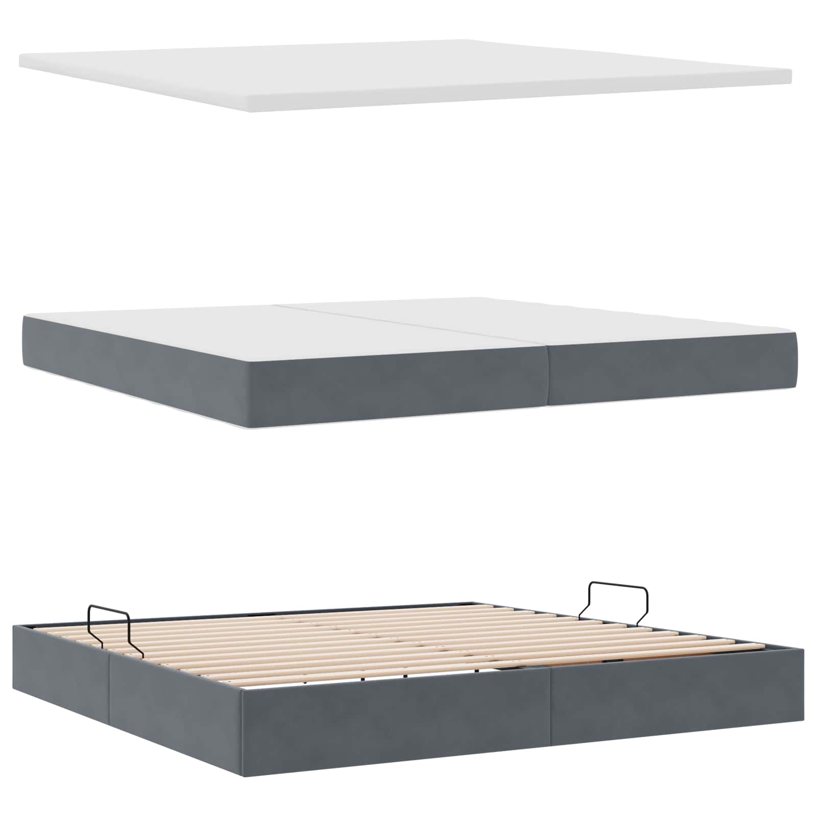 Lit avec rangement et matelas Gris foncé 200 x 200 cm Velours - XIOS