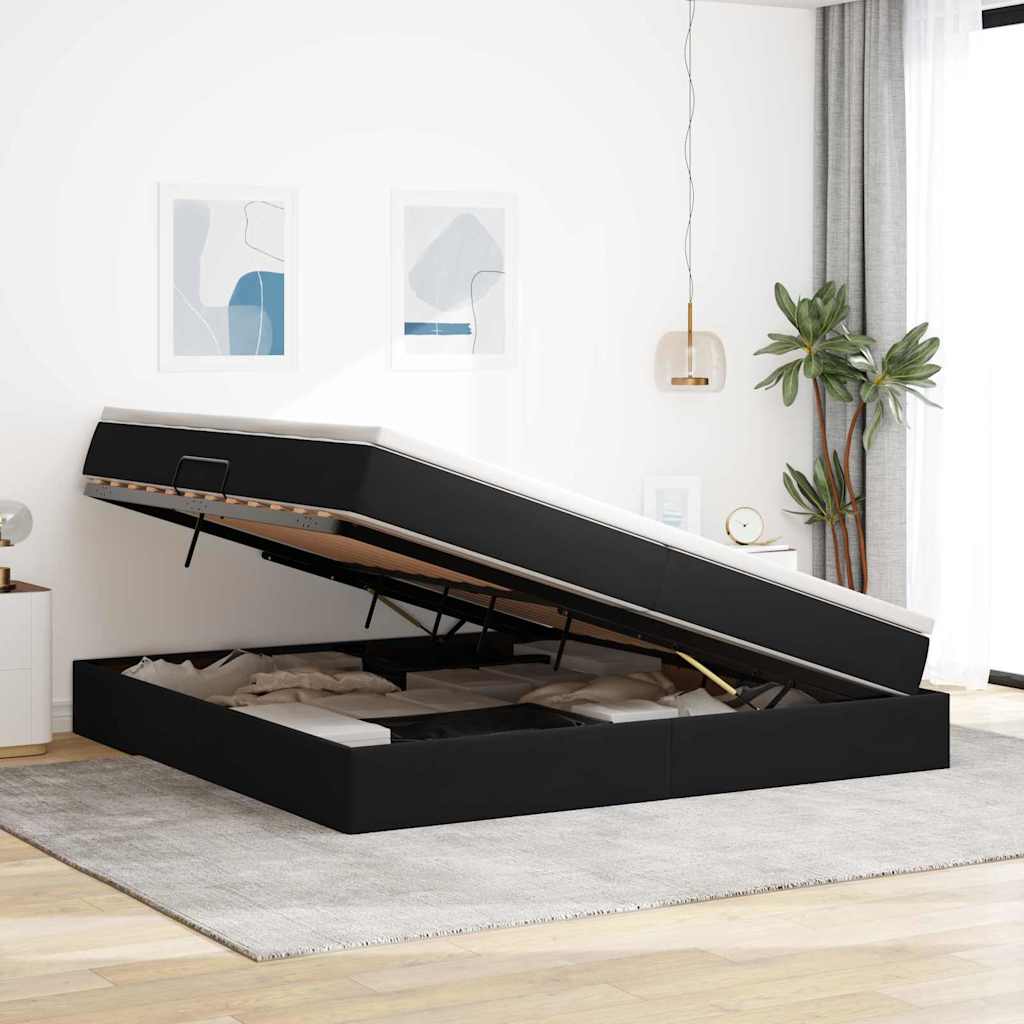 Lit avec rangement et matelas Noir 200 x 200 cm Velours - XIOS
