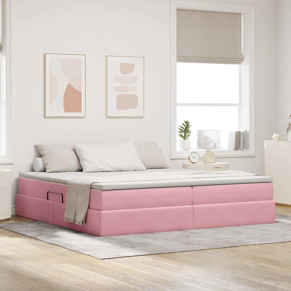 Lit avec rangement et matelas Rose 200 x 200 cm Velours - XIOS