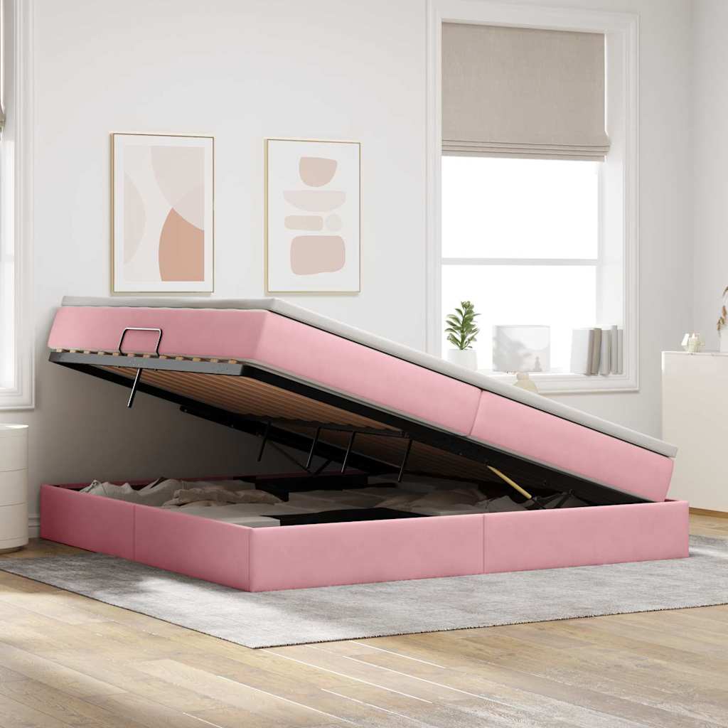Lit avec rangement et matelas Rose 200 x 200 cm Velours - XIOS