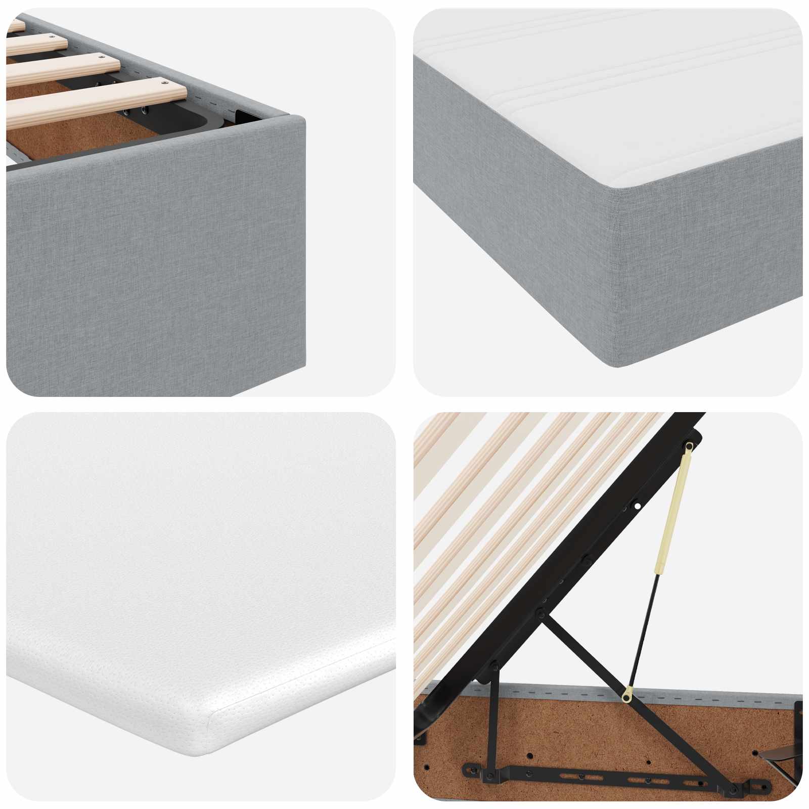 Lit avec rangement et matelas Gris clair 200 x 200 cm Polyester - XIOS