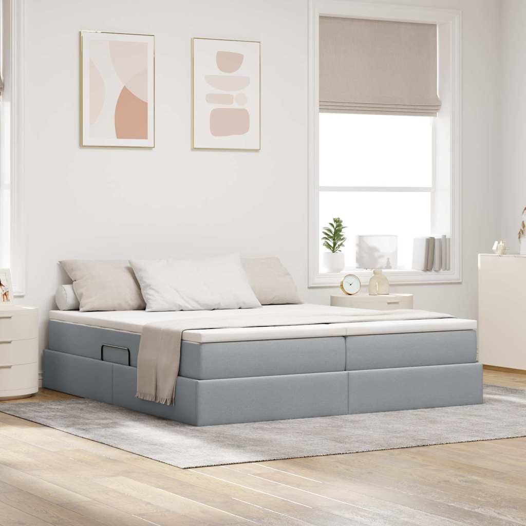 Lit avec rangement et matelas Gris clair 200 x 200 cm Polyester - XIOS