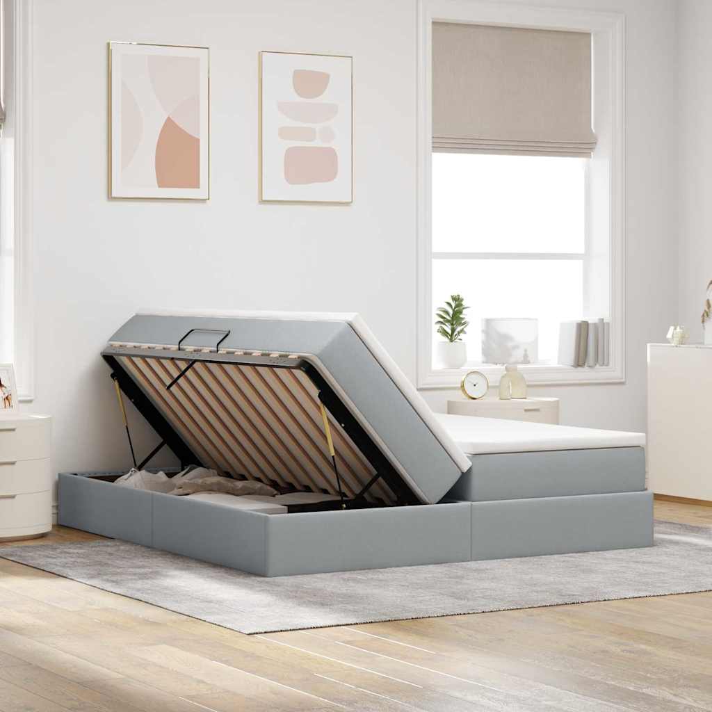 Lit avec rangement et matelas Gris clair 200 x 200 cm Polyester - XIOS