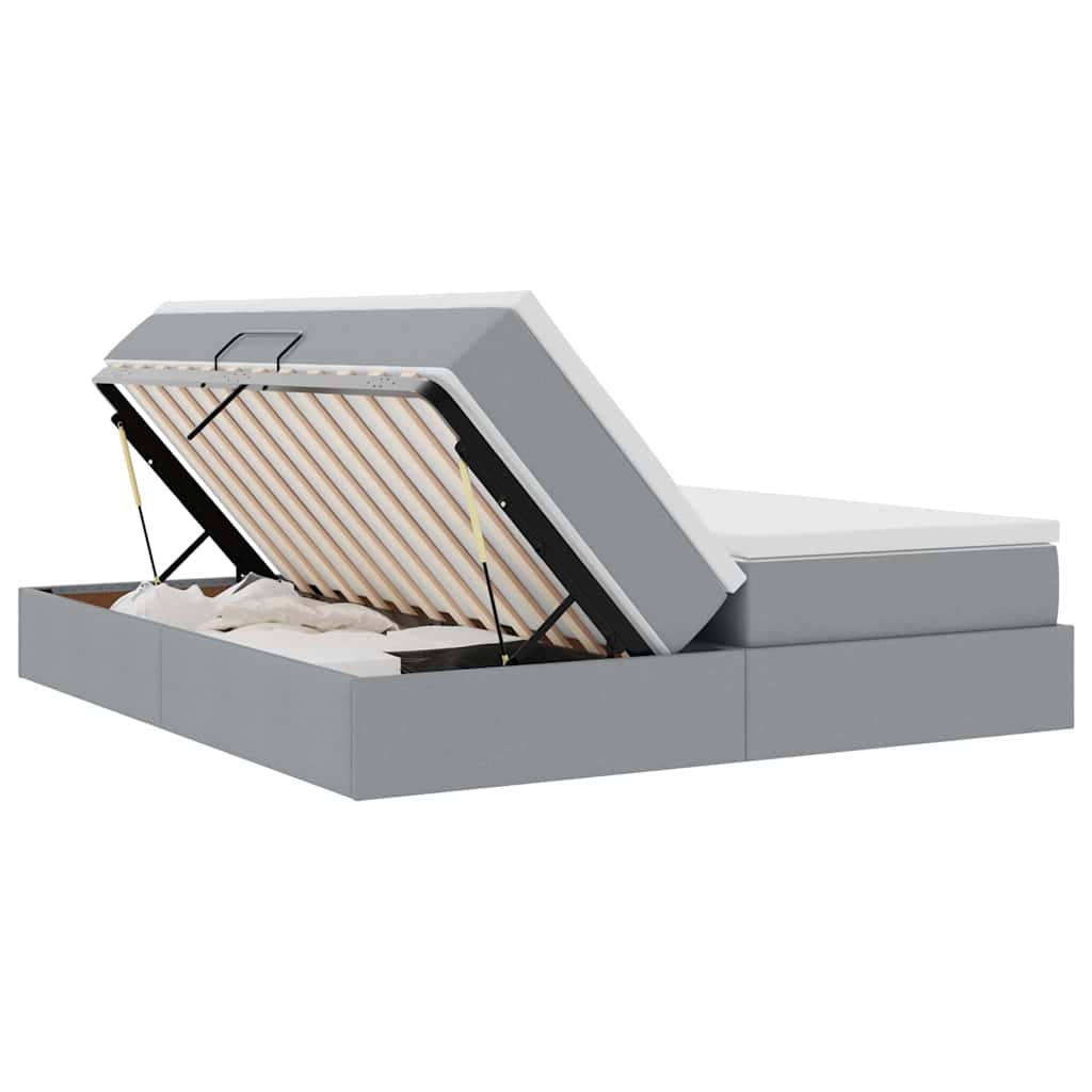 Lit avec rangement et matelas Gris clair 200 x 200 cm Polyester - XIOS