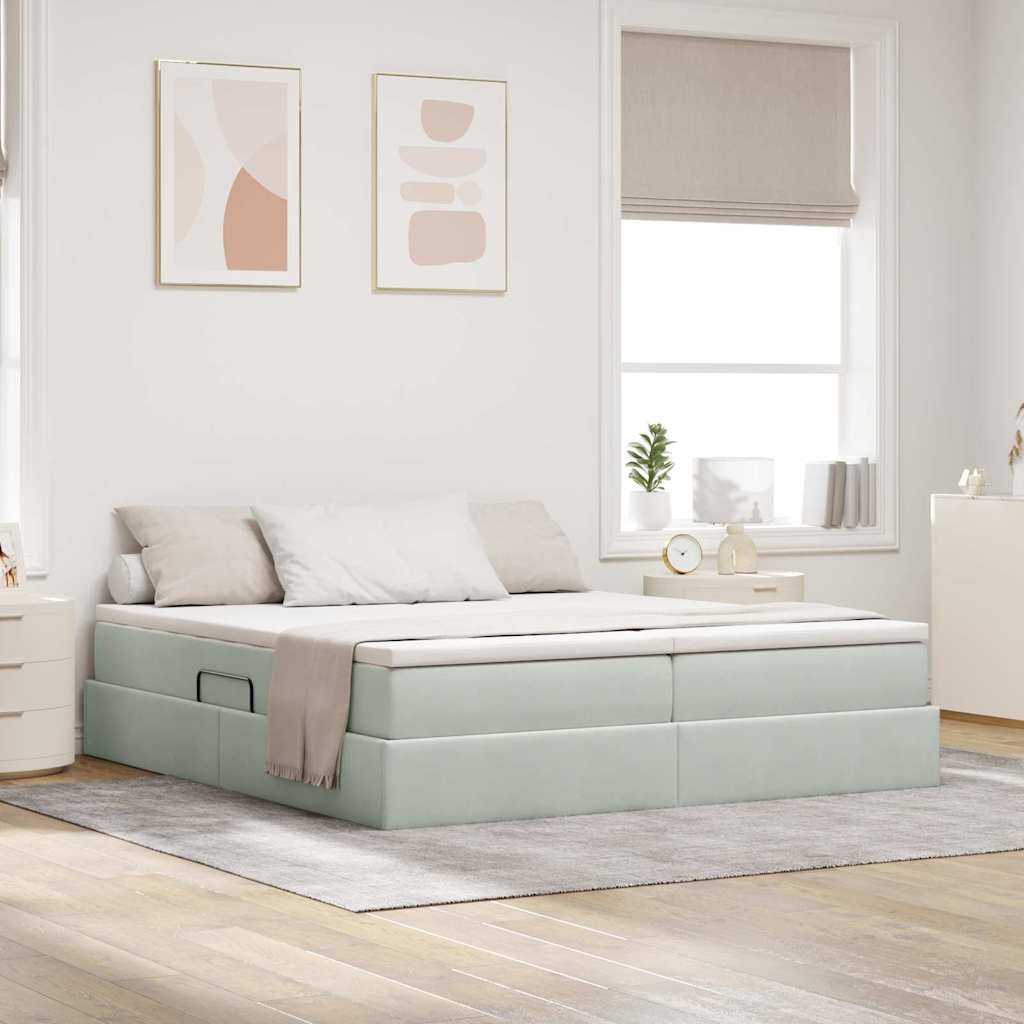 Lit avec rangement et matelas Gris clair 180 x 200 cm Velours - XIOS