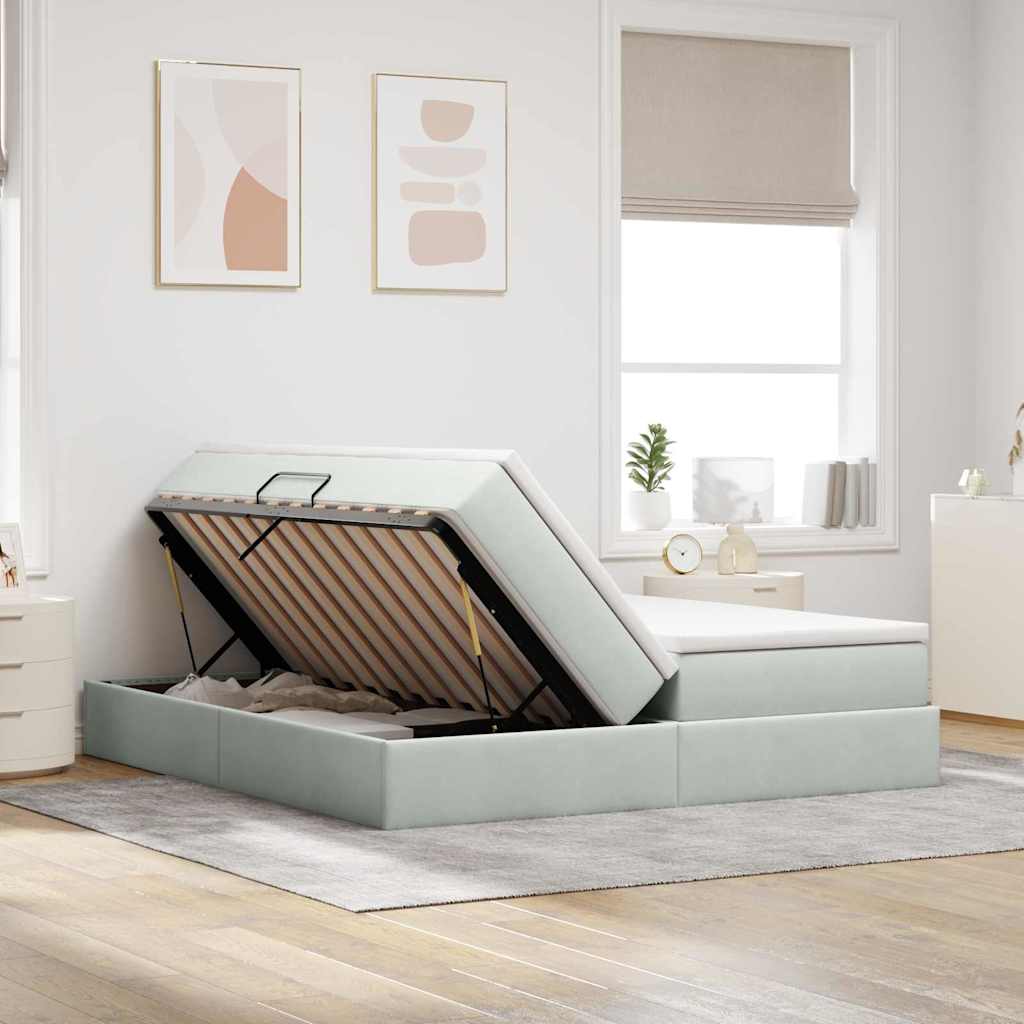 Lit avec rangement et matelas Gris clair 180 x 200 cm Velours - XIOS
