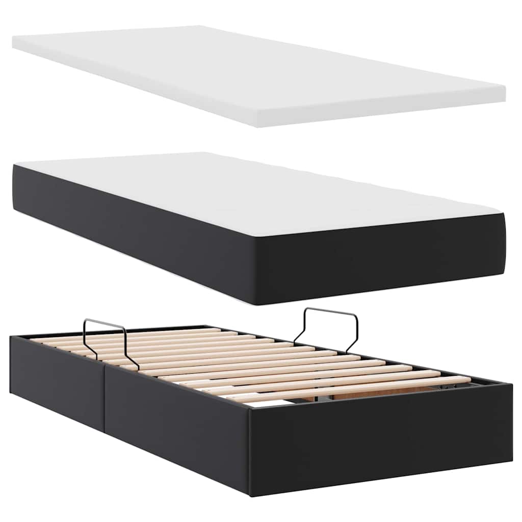 Lit avec rangement et matelas Noir 90 x 190 cm Simili cuir - XIOS