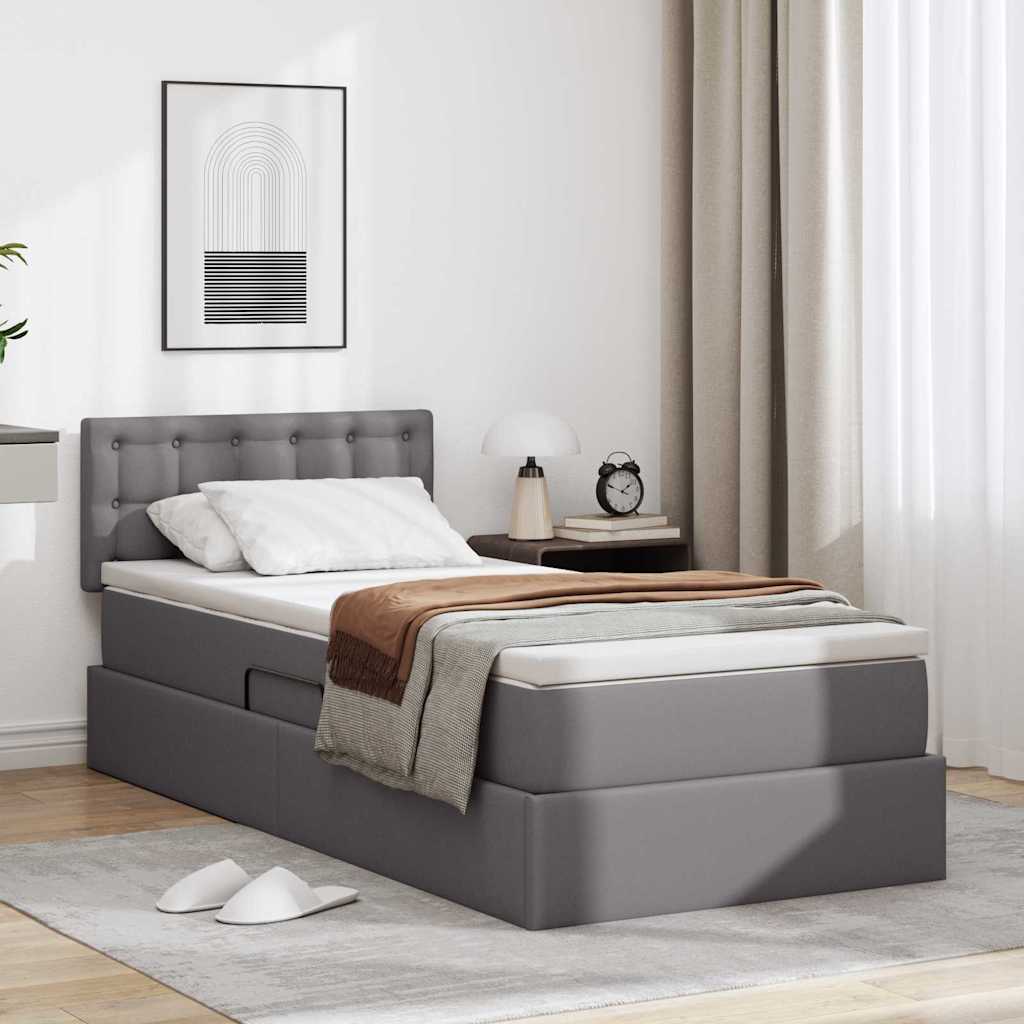 Lit avec rangement et matelas Gris 90 x 190 cm Simili cuir - XIOS