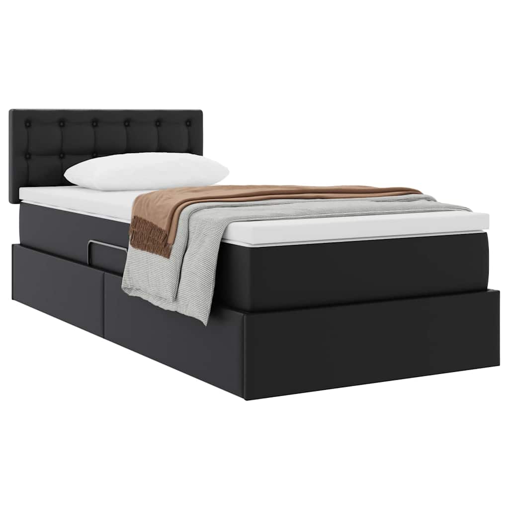 Lit avec rangement et matelas Noir 90 x 200 cm Simili cuir - XIOS