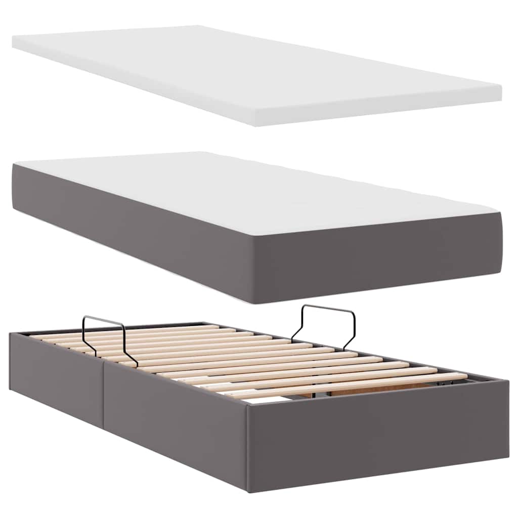 Lit avec rangement et matelas Gris 100 x 200 cm Simili cuir - XIOS