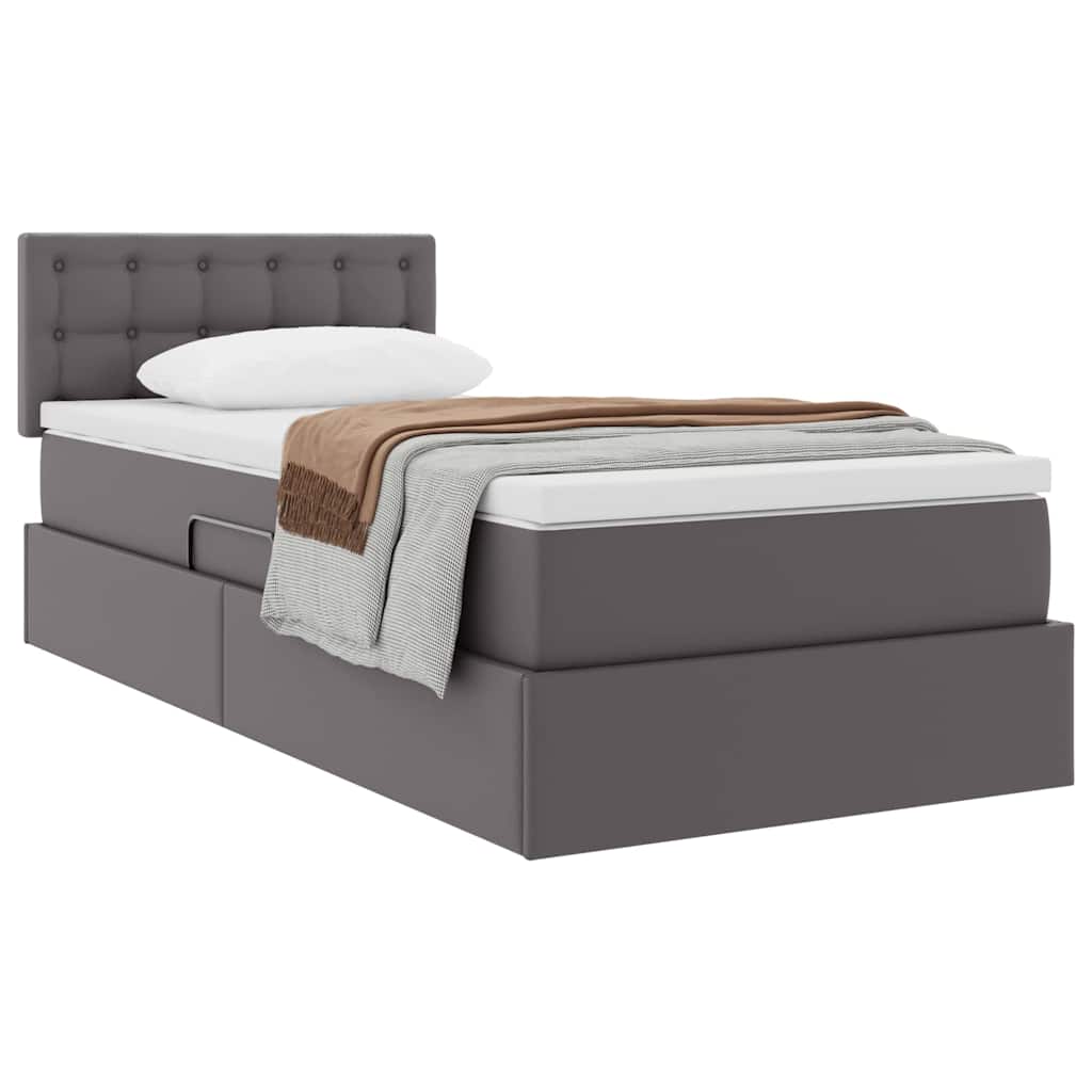 Lit avec rangement et matelas Gris 100 x 200 cm Simili cuir - XIOS