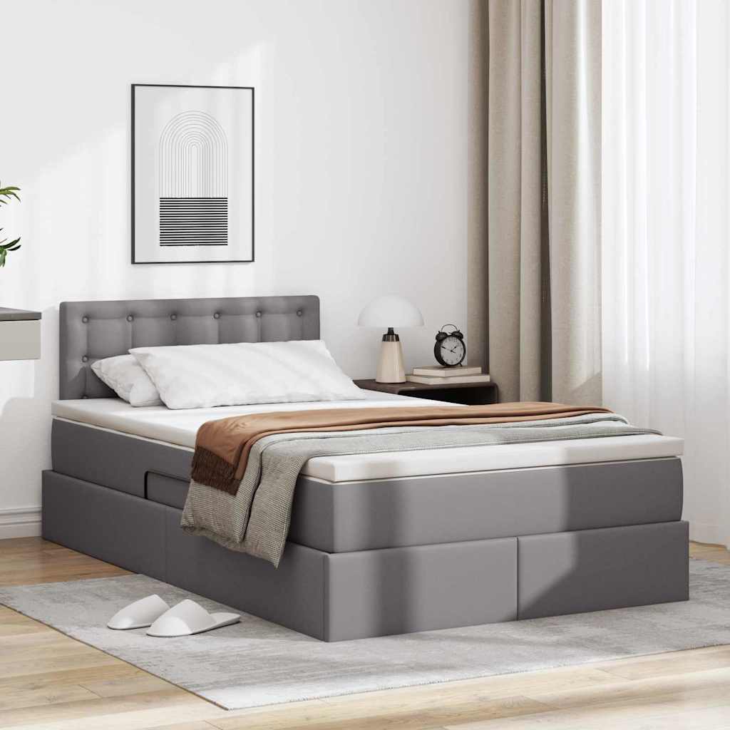 Lit avec rangement et matelas Gris 120 x 190 cm Simili cuir