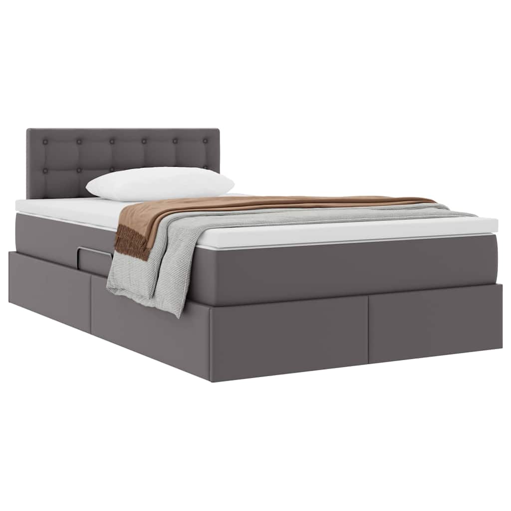 Lit avec rangement et matelas Gris 120 x 190 cm Simili cuir