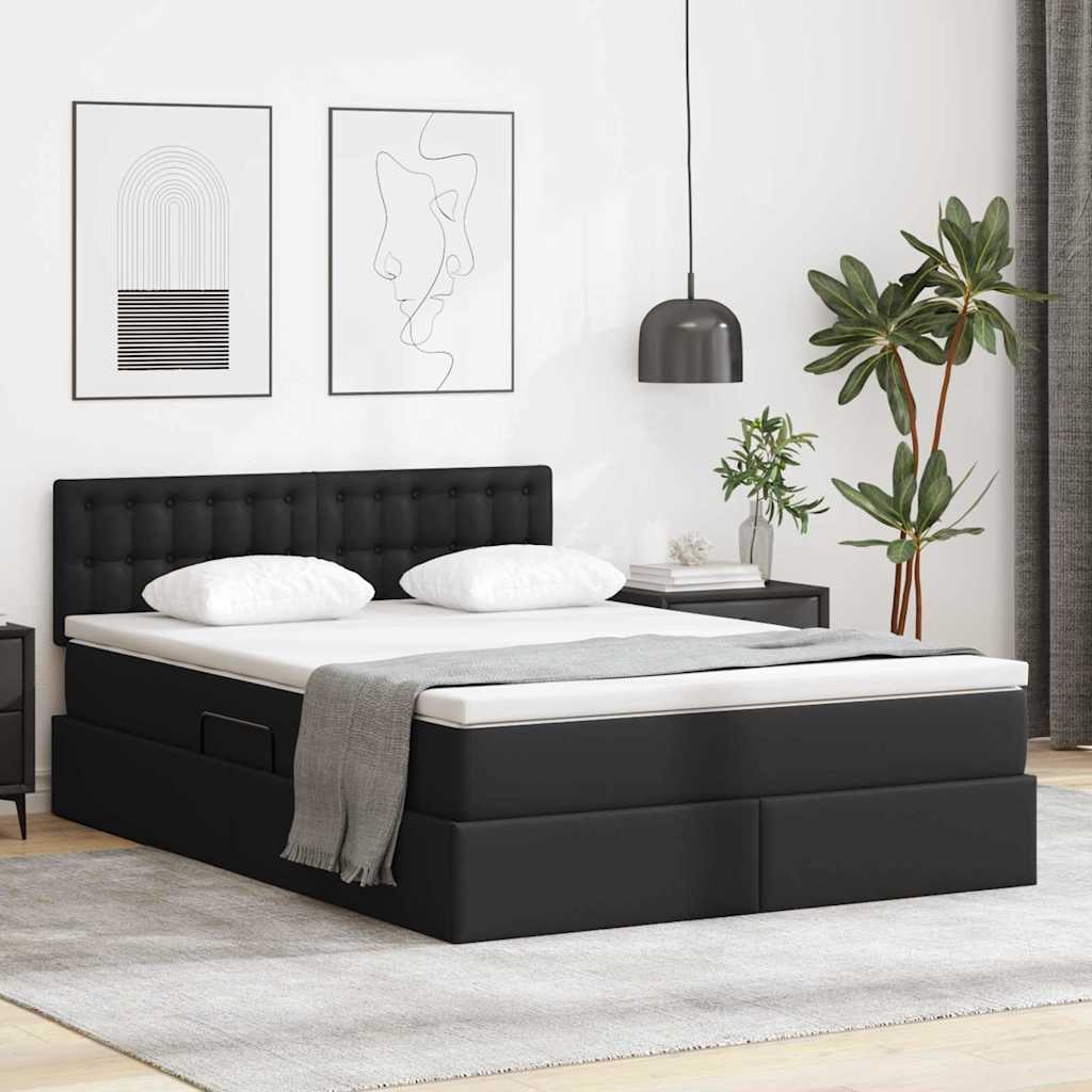 Lit avec rangement et matelas Noir 140 x 190 cm Simili cuir - XIOS