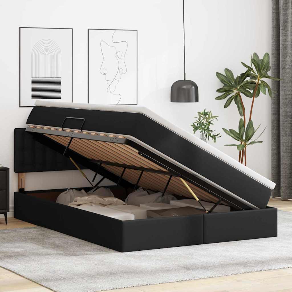 Lit avec rangement et matelas Noir 140 x 190 cm Simili cuir - XIOS
