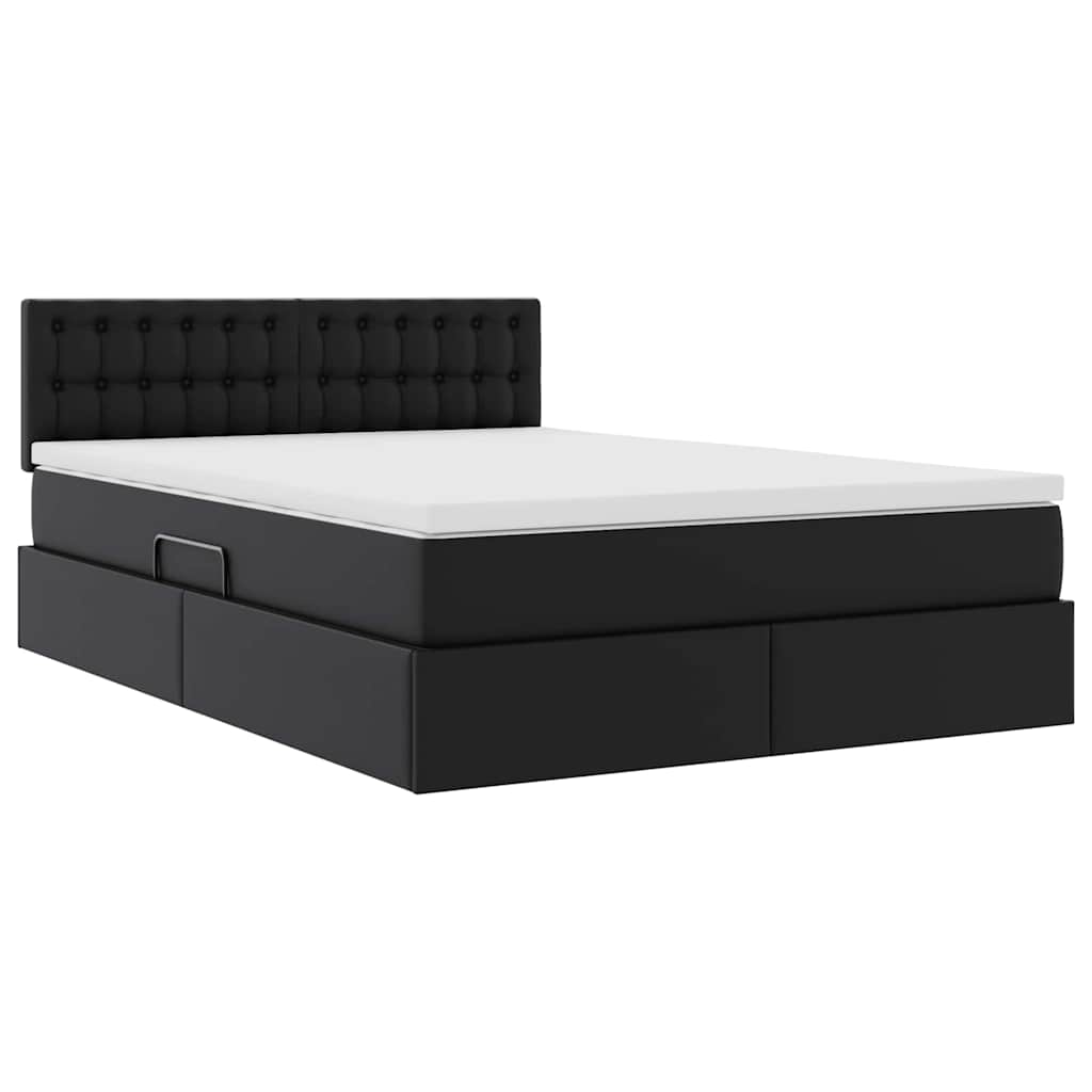 Lit avec rangement et matelas Noir 140 x 190 cm Simili cuir - XIOS