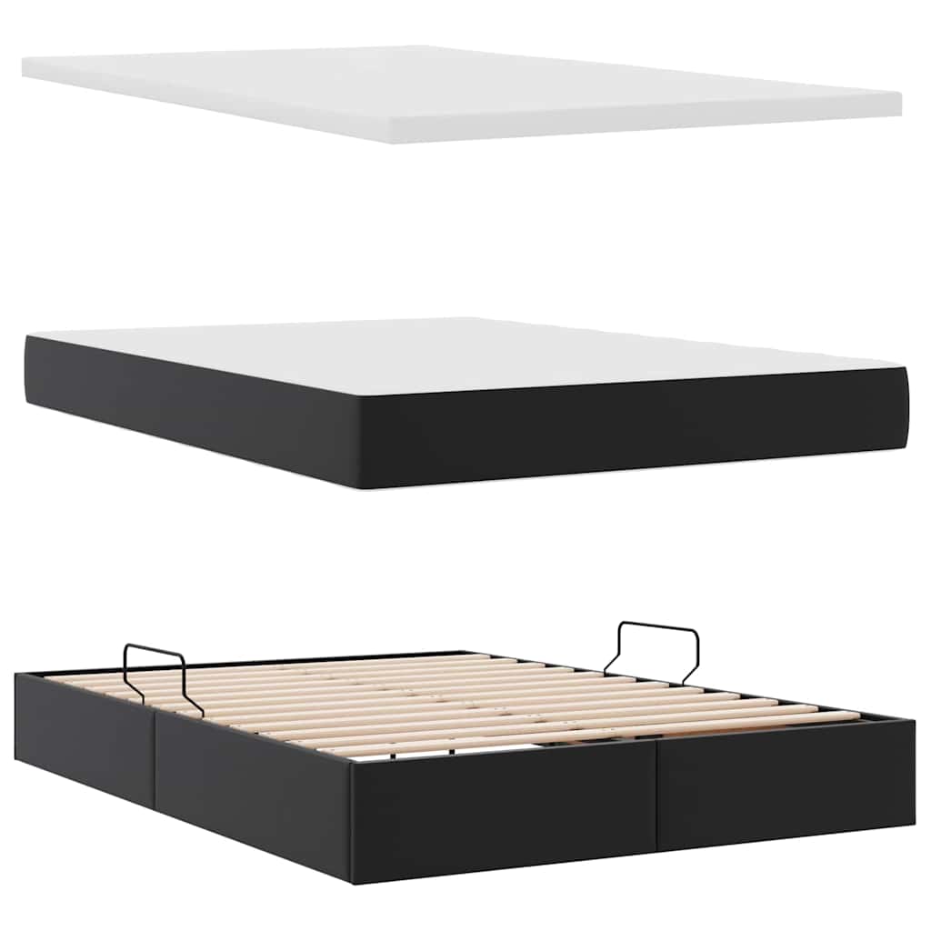 Lit avec rangement et matelas Noir 140 x 190 cm Simili cuir - XIOS