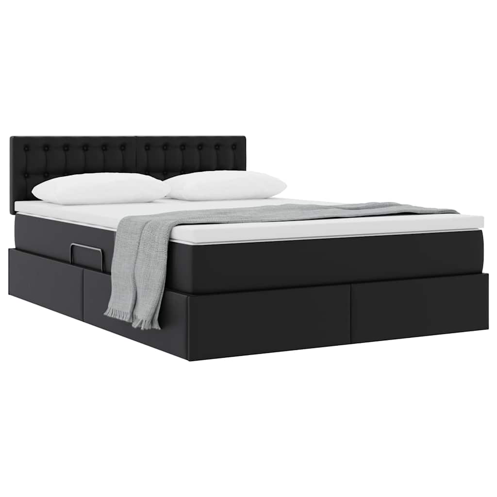 Lit avec rangement et matelas Noir 140 x 190 cm Simili cuir - XIOS